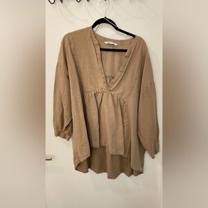 Zara Tan Asymmetrical 3/4 Sleeve Blouse